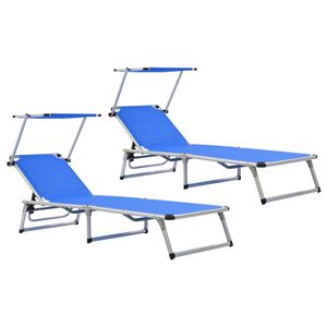 vidaXL Espregui&ccedil;adeiras dobr&aacute;veis c/ teto 2pcs alum&iacute;nio/textilene azul