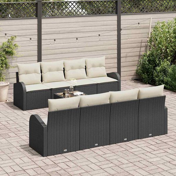 vidaXL Conjunto de Sof&aacute; de Jardim 9 pcs Preto e Creme vime PE
