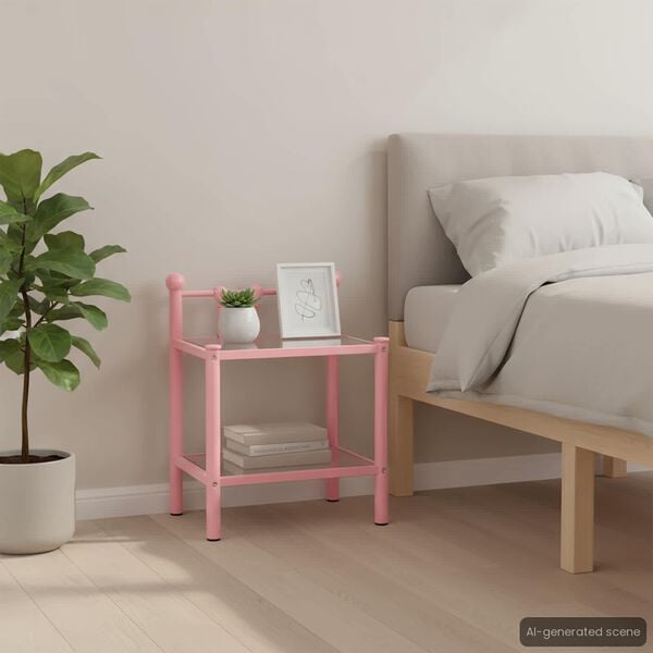 vidaXL Mesas de cabeceira 2 pcs metal rosa e vidro transparente