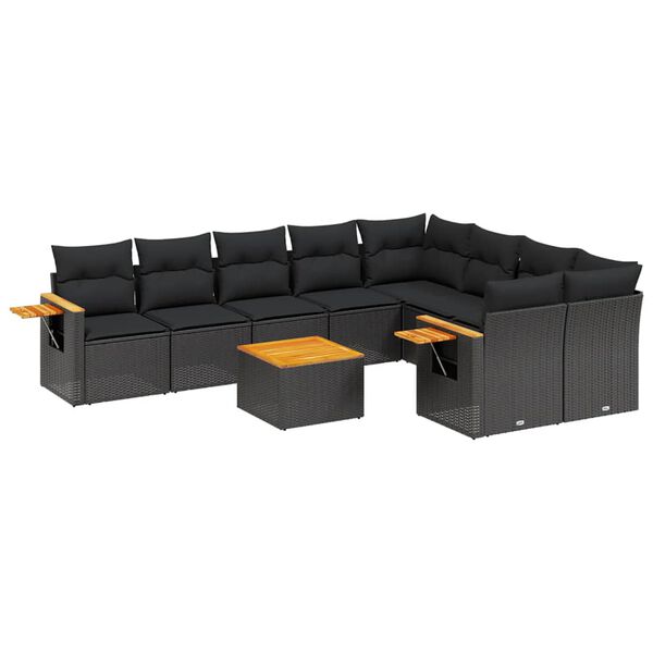 vidaXL 10 pcs conjunto sof&aacute;s de jardim c/ almofad&otilde;es vime PE preto