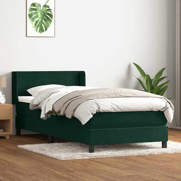 vidaXL Cama com molas/colch&atilde;o verde-escuro 80x220 cm veludo