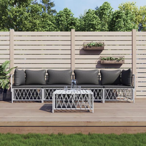 vidaXL 5 pcs conjunto lounge de jardim com almofadões aço branco