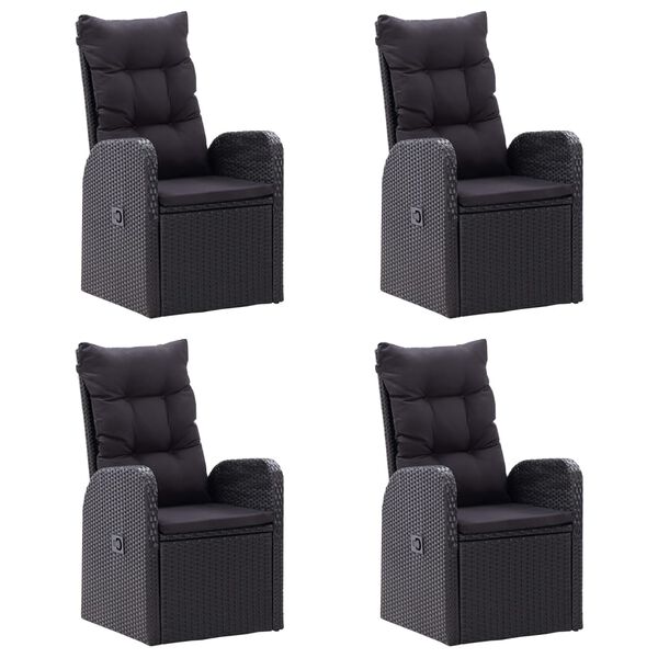vidaXL 5 pcs conjunto jantar p/ jardim c/ almofad&otilde;es vime PE preto