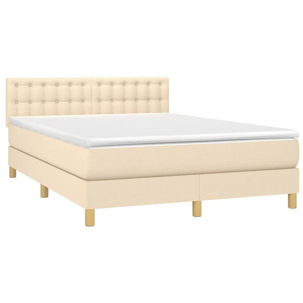 vidaXL Cama box spring c/ colch&atilde;o e LED 140x190 cm tecido cor creme