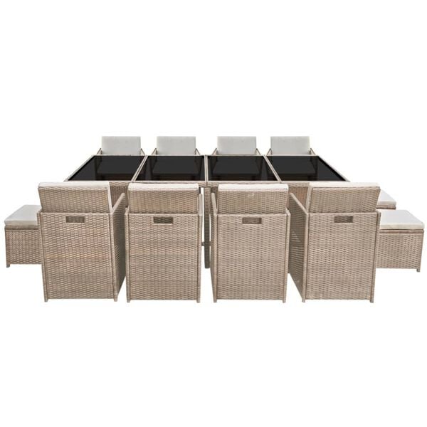vidaXL 13 pcs conjunto jantar exterior com almofad&otilde;es vime PE bege