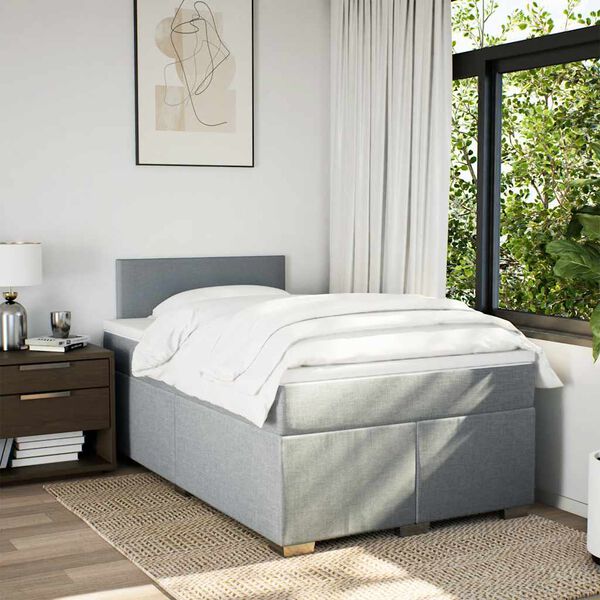 vidaXL Cama boxspring com colch&atilde;o 120x190 cm tecido cinzento-claro
