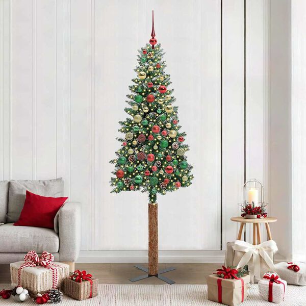 vidaXL Árvore de Natal Slim com 300 LEDs Verde e Branco 210 cm