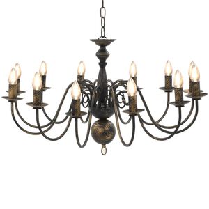 vidaXL Lustre antigo de 12 l&acirc;mpadas E14 preto
