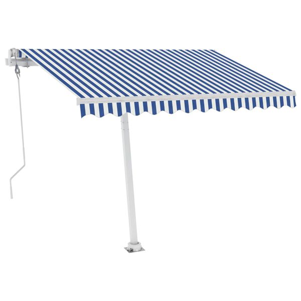 vidaXL Toldo autom&aacute;tico LED e sensor de vento 300x250 cm azul e branco