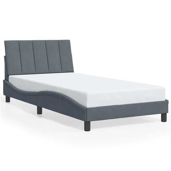 vidaXL Estrutura de cama sem colch&atilde;o Hanko 100x200 cm veludo cinzento-escuro