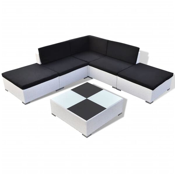 vidaXL 6 pcs conjunto lounge de jardim c/ almofad&otilde;es vime PE branco
