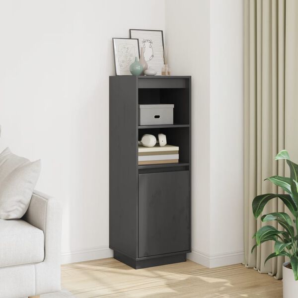 vidaXL Aparador alto 37x34x110 cm pinho maciço cinzento