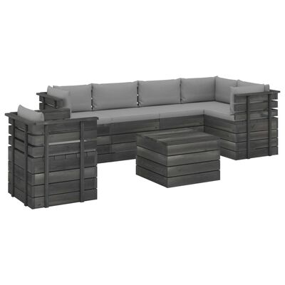 vidaXL 7 pcs conjunto lounge de paletes com almofadões pinho maciço
