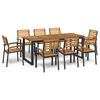vidaXL Conj. jantar p/ jardim 9 pcs madeira de ac&aacute;cia maci&ccedil;a e metal