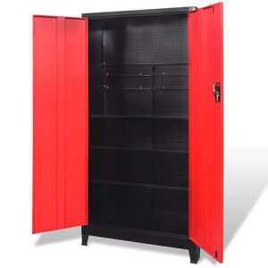 vidaXL Arm&aacute;rio de ferramentas 2 portas a&ccedil;o 90x40x180 cm preto vermelho