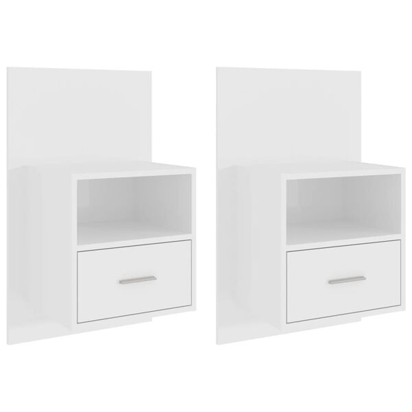 vidaXL Mesas de cabeceira montagem na parede 2 pcs branco brilhante