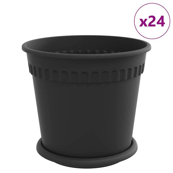 vidaXL Vasos de Plantas 24 pcs Preto &Oslash; 19 x 16 cm Pl&aacute;stico