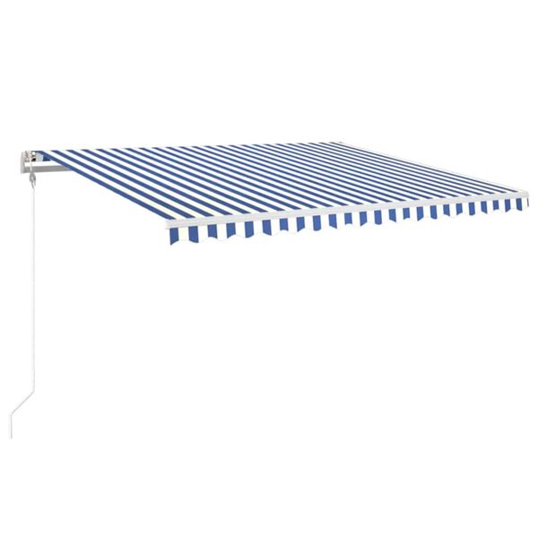 vidaXL Toldo autom&aacute;tico c/ LED e sensor de vento 450x350cm azul/branco