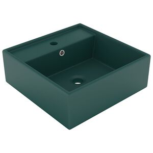 vidaXL Lavat&oacute;rio luxuoso quadrado 41x41 cm cer&acirc;mica verde-escuro mate