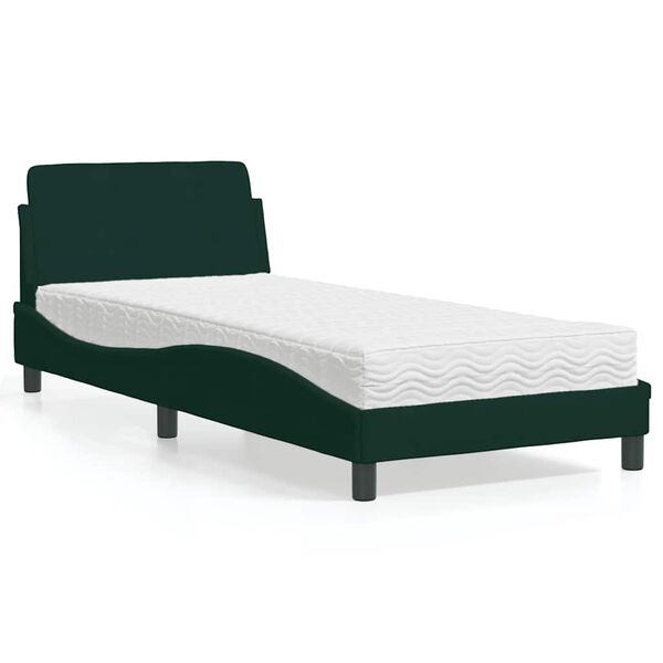 vidaXL Cama com colch&atilde;o Dover 90x190 cm veludo verde-escuro