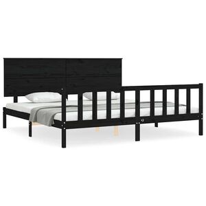 vidaXL Estrutura de cama com cabeceira 200x200 cm madeira maci&ccedil;a preto