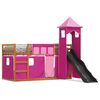 vidaXL Beliche com escorrega e cortinas 90x200 cm rosa