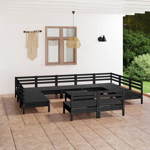 vidaXL 12 pcs conjunto lounge de jardim pinho maci&ccedil;o preto