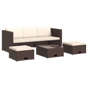 vidaXL 4 pcs conjunto lounge jardim c/ almofad&otilde;es vime PE castanho