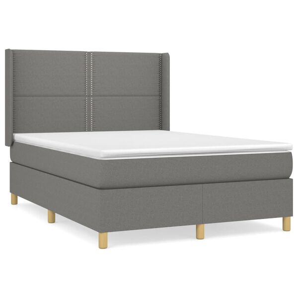 vidaXL Cama com molas/colch&atilde;o 140x190 cm tecido cinzento-escuro