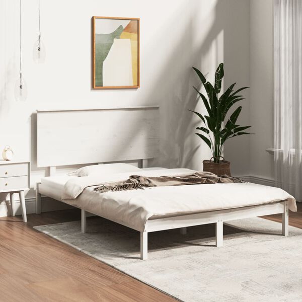 vidaXL Cama sem colch&atilde;o 140x200 cm madeira de pinho maci&ccedil;a branco