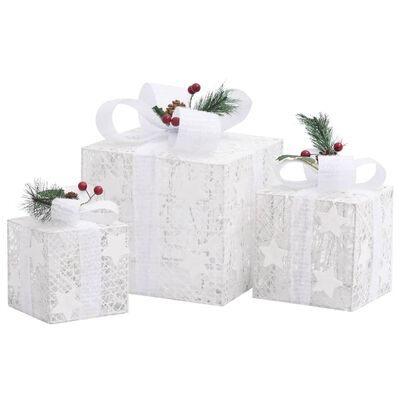 vidaXL Caixas de presente de Natal decorativas 3 pcs int/ext. branco