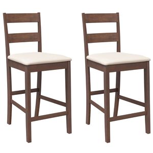 vidaXL Bancos de bar com almofadões 2pcs madeira de seringueira maciça