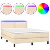 vidaXL Cama box spring c/ colch&atilde;o e LED 140x190 cm tecido cor creme