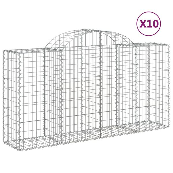 vidaXL Cestos gabião arqueados 10 pcs 200x50x100/120 ferro galvanizado