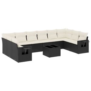 vidaXL 11 pcs conjunto sof&aacute;s de jardim c/ almofad&otilde;es vime PE preto