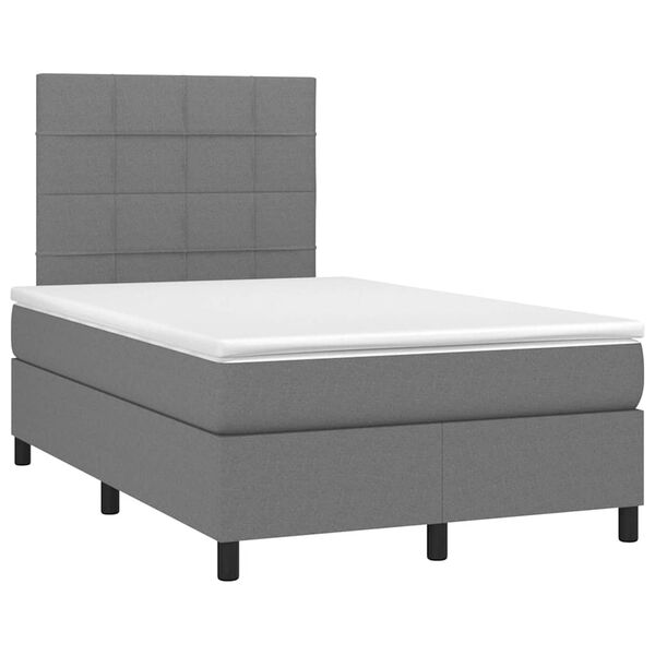 vidaXL Cama box spring c/ colch&atilde;o e LED 120x190 cm tecido cinza-escuro