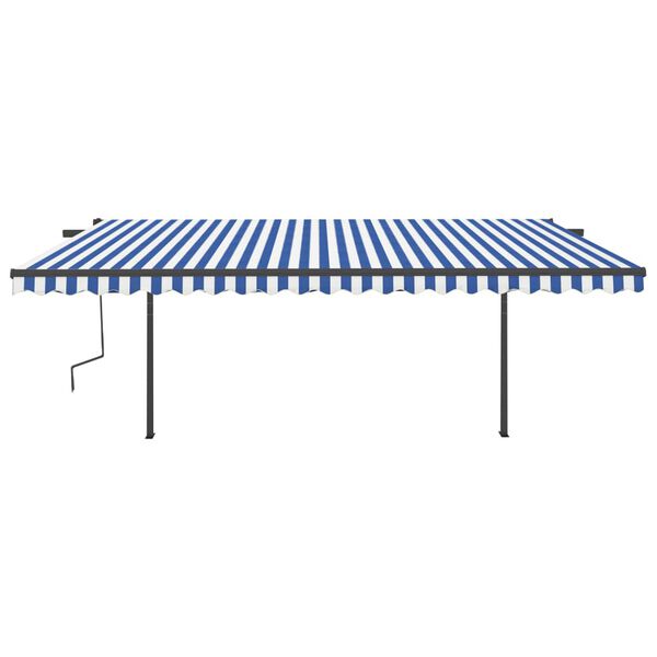 vidaXL Toldo autom&aacute;tico c/ LED e sensor de vento 5x3,5 m azul e branco