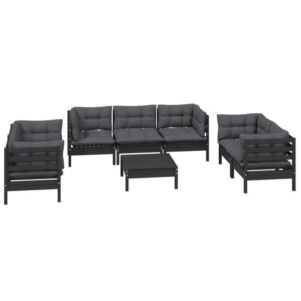 vidaXL 8 pcs conjunto lounge de jardim c/ almofadões pinho maciço