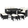 vidaXL 9 pcs conjunto de jantar p/ jardim c/ almofad&otilde;es vime PE preto