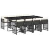 vidaXL 9 pcs conjunto de jantar p/ jardim c/ almofad&otilde;es vime PE preto