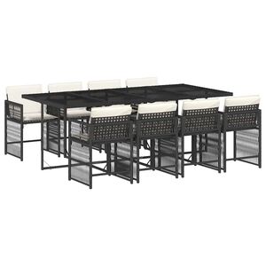 vidaXL 9 pcs conjunto de jantar p/ jardim c/ almofad&otilde;es vime PE preto