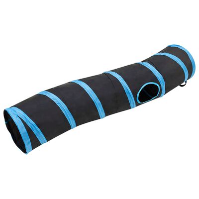 vidaXL Túnel para gatos em forma de S 122 cm poliéster preto e azul