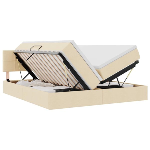 vidaXL Cama com luzes de tira LED Creme 180 x 200 cm tecido