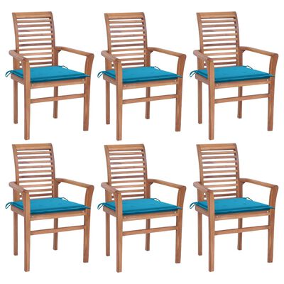 vidaXL Cadeiras de jantar c/ almofadões azuis 6 pcs teca maciça