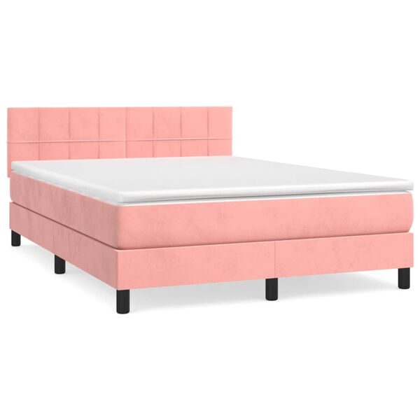 vidaXL Cama com molas/colch&atilde;o 140x190 cm veludo rosa