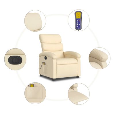 vidaXL Poltrona de massagens reclinável elétrica tecido creme