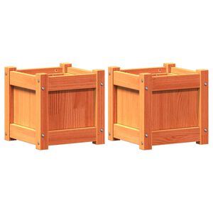 vidaXL Vasos/floreiras de jardim 2 pcs pinho maci&ccedil;o castanho cera