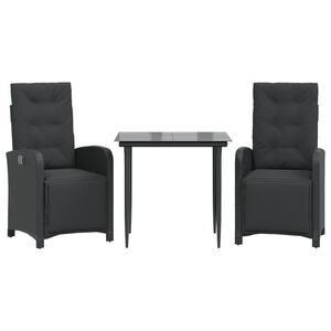 vidaXL 3 pcs conjunto de bistr&ocirc; com almofad&otilde;es vime PE preto
