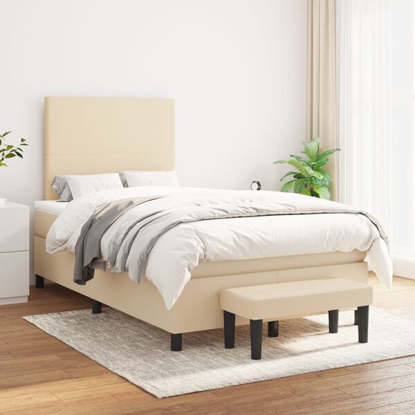 vidaXL Cama boxspring com colch&atilde;o 120x190 cm tecido cor creme