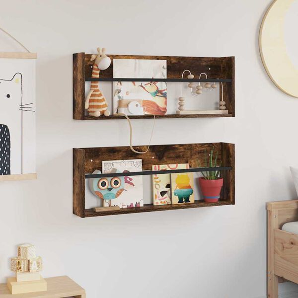 vidaXL Estante de Revistas 2 pcs Carvalho Defumado 80 x 12 x 30 cm